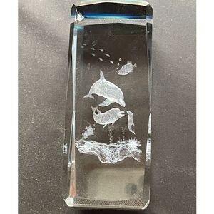 Three Dimensional Dolphin Etched Blue Souvenir 4.5 Inches Tall 1 lb. Paperweight